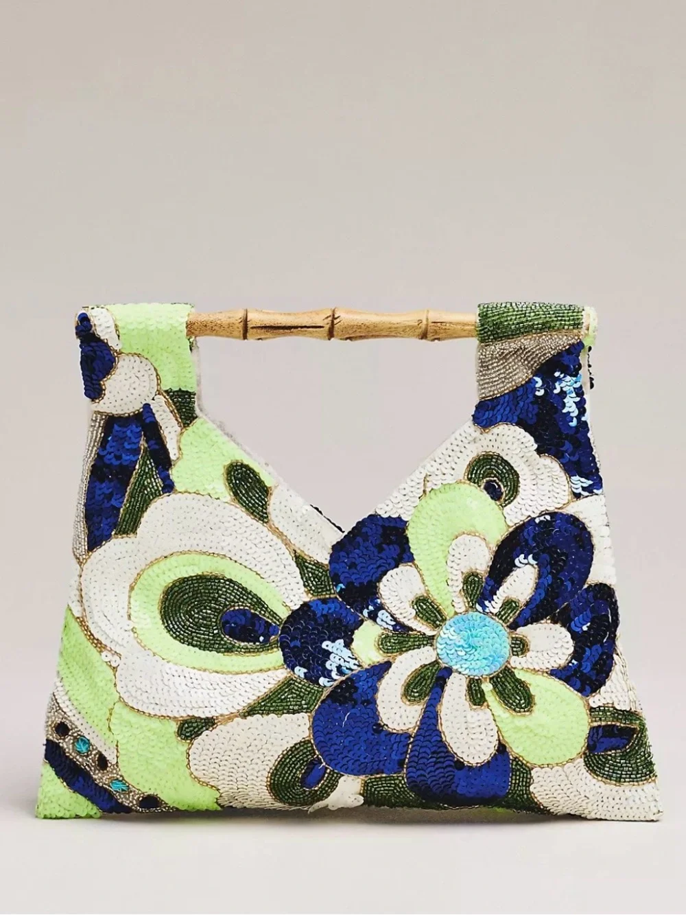 Anthropologie Sequin Floral Bamboo Handbag